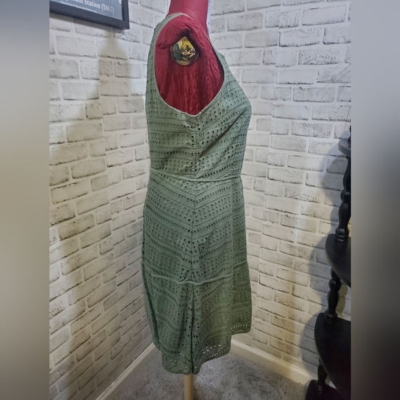 GAP Fit & Flare Lined Eyelet Zip in Back Sleeveless Dress Cool Olive Size 10 - Picture 3 of 8